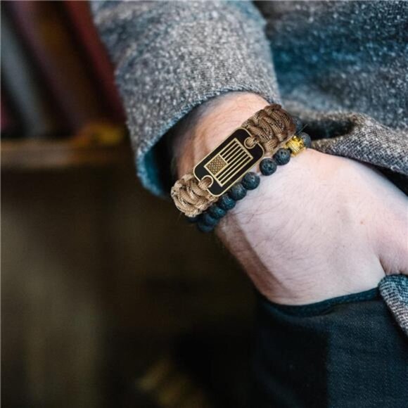 American Flag Para cord Bracelet Tactical Survival Army Military Men Bronze USA - Picture 3 of 6